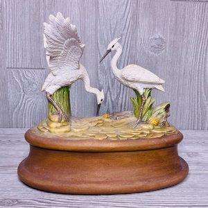 Hand crafted ceramic heron crane bird trinket box storage jewelry box decoration